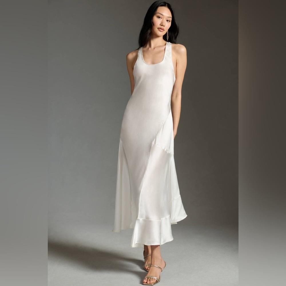 Anthropologie Ivory Satin Slip Dress